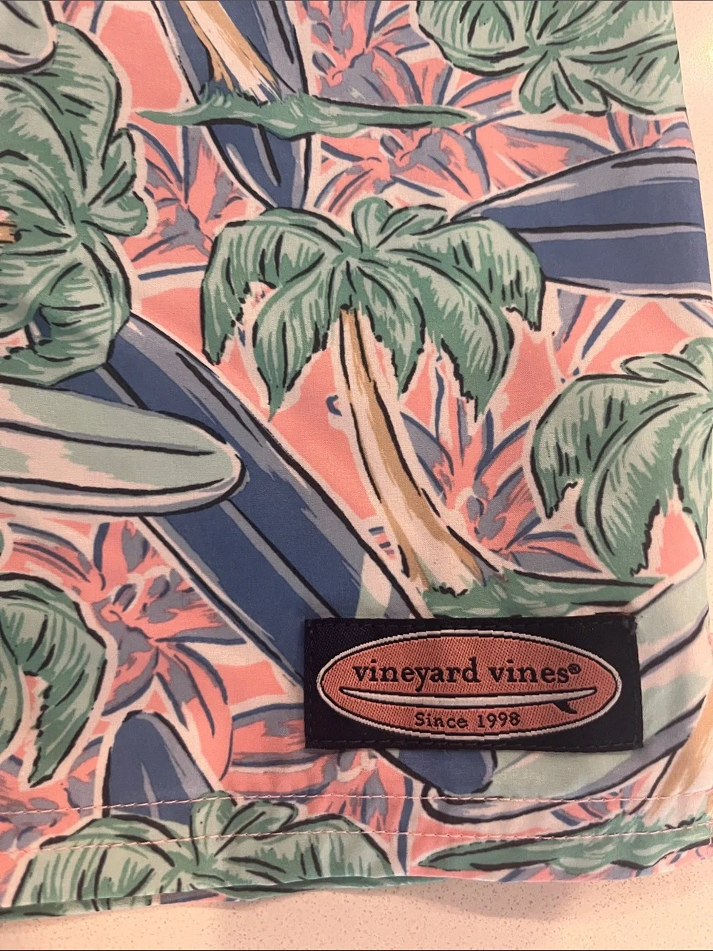 Vineyard Vines Pink Tropical Surfboard Print Swim Shorts XL